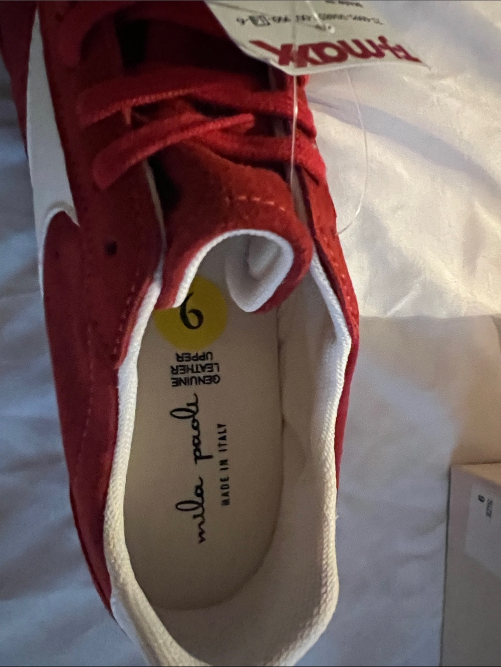 Mila Paoli Red Suede Sneaker with White Accent